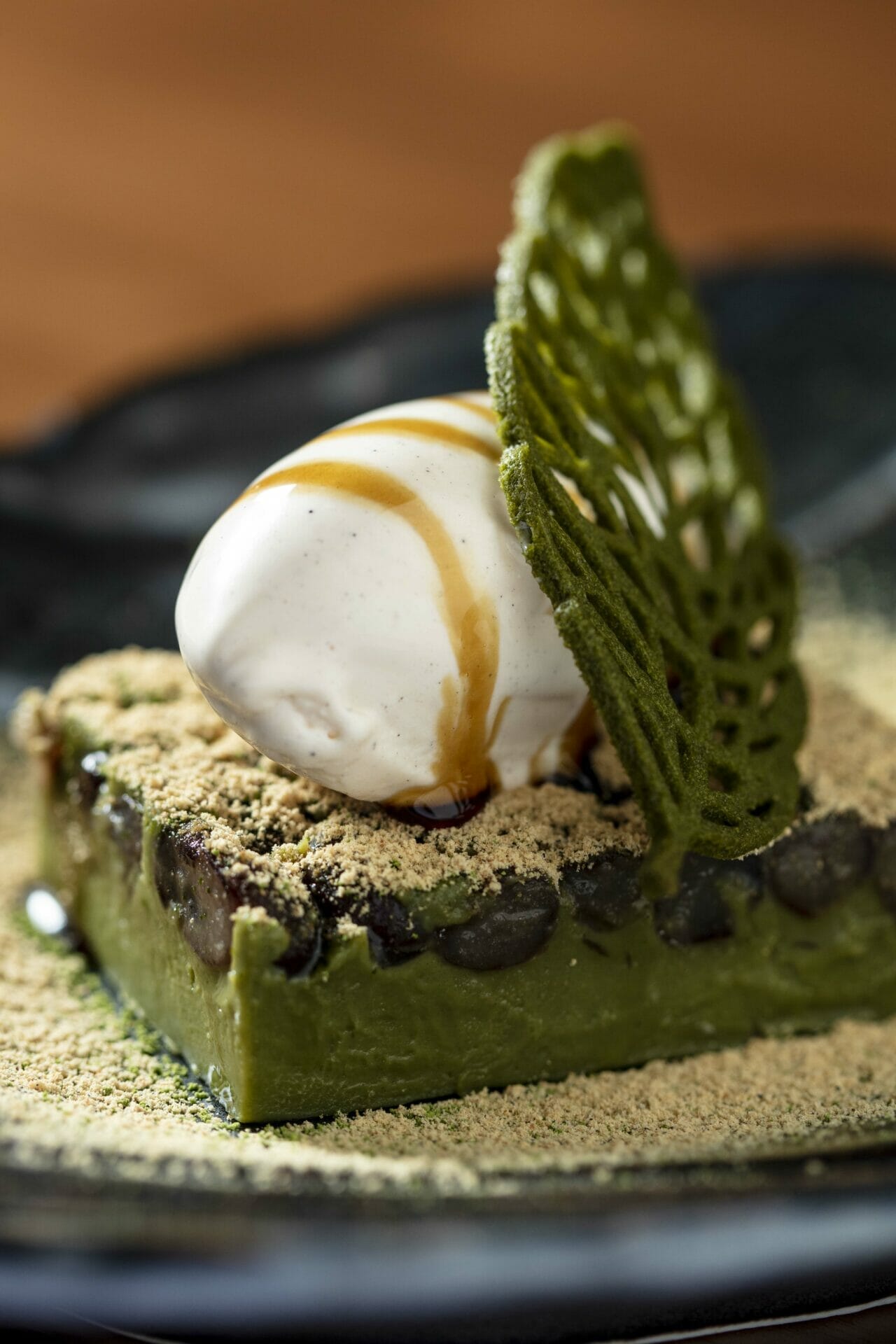 WAKUDA Green Tea  and Azuki Bean Terrine  with Lace Waffle