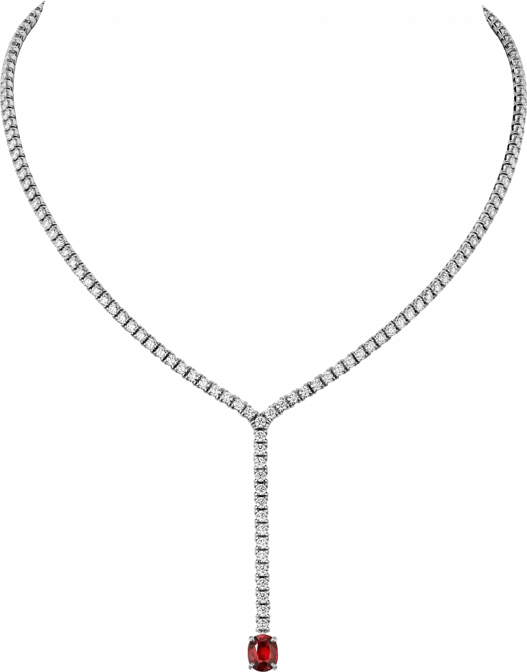 高级组宝项链，白金镶嵌红宝石和钻石 Cartier