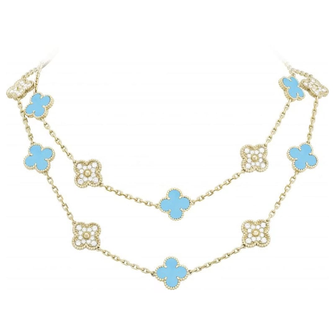 Van Cleef & Arpels Vintage Alhambra长项链，20图案，黄金镶嵌绿松石和钻石。