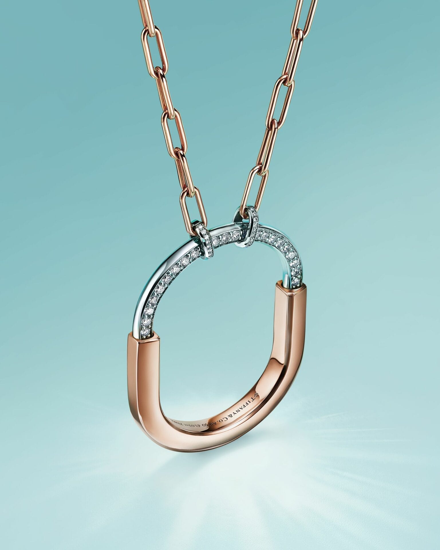 Tiffany Lock 18K玫瑰金和白金镶钻吊坠 2