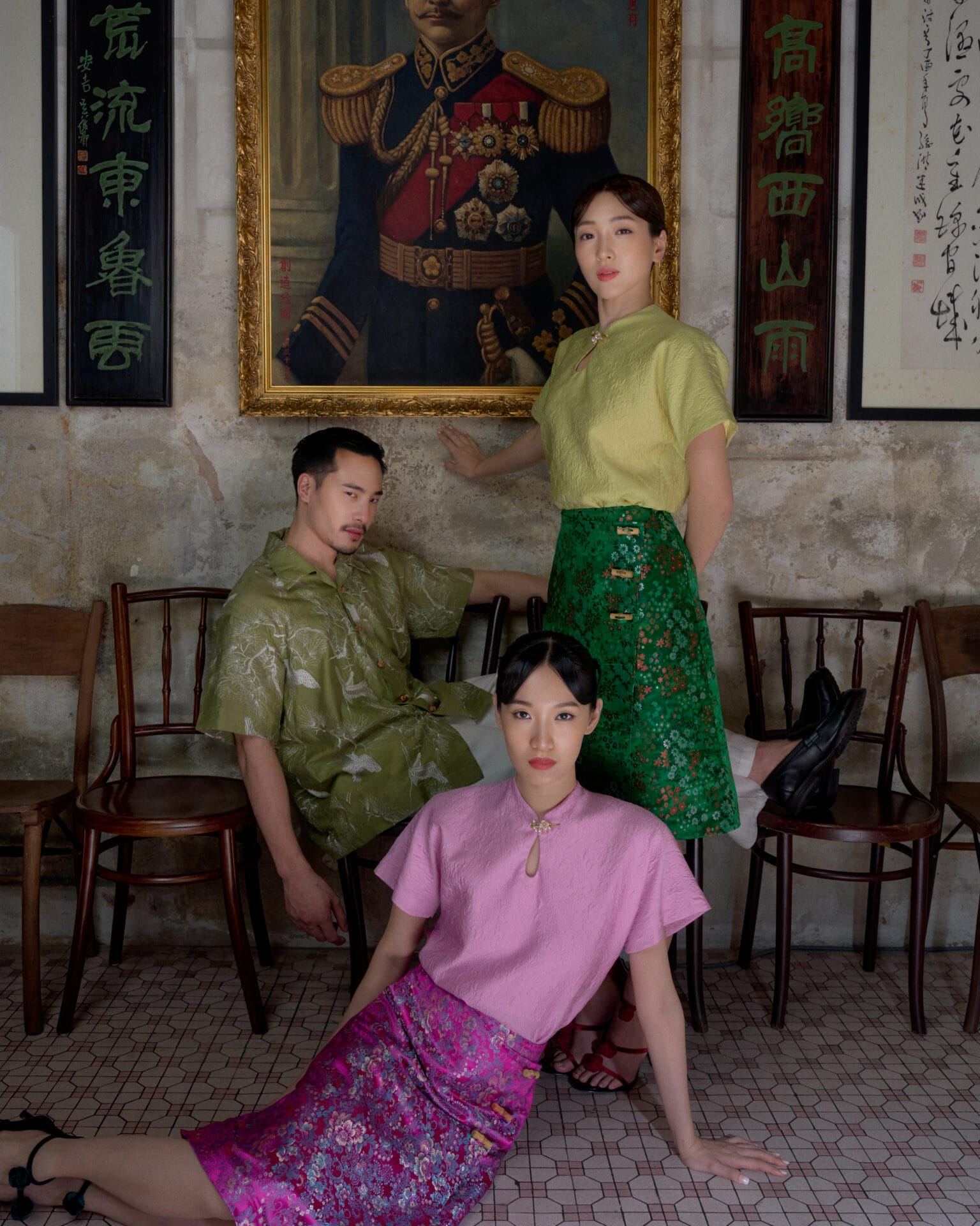 CHUN IN YELLOW & XIA IN EMERALD,CHUN IN BLUSH & XIA IN FUCHSIA,GEN IN SAGE