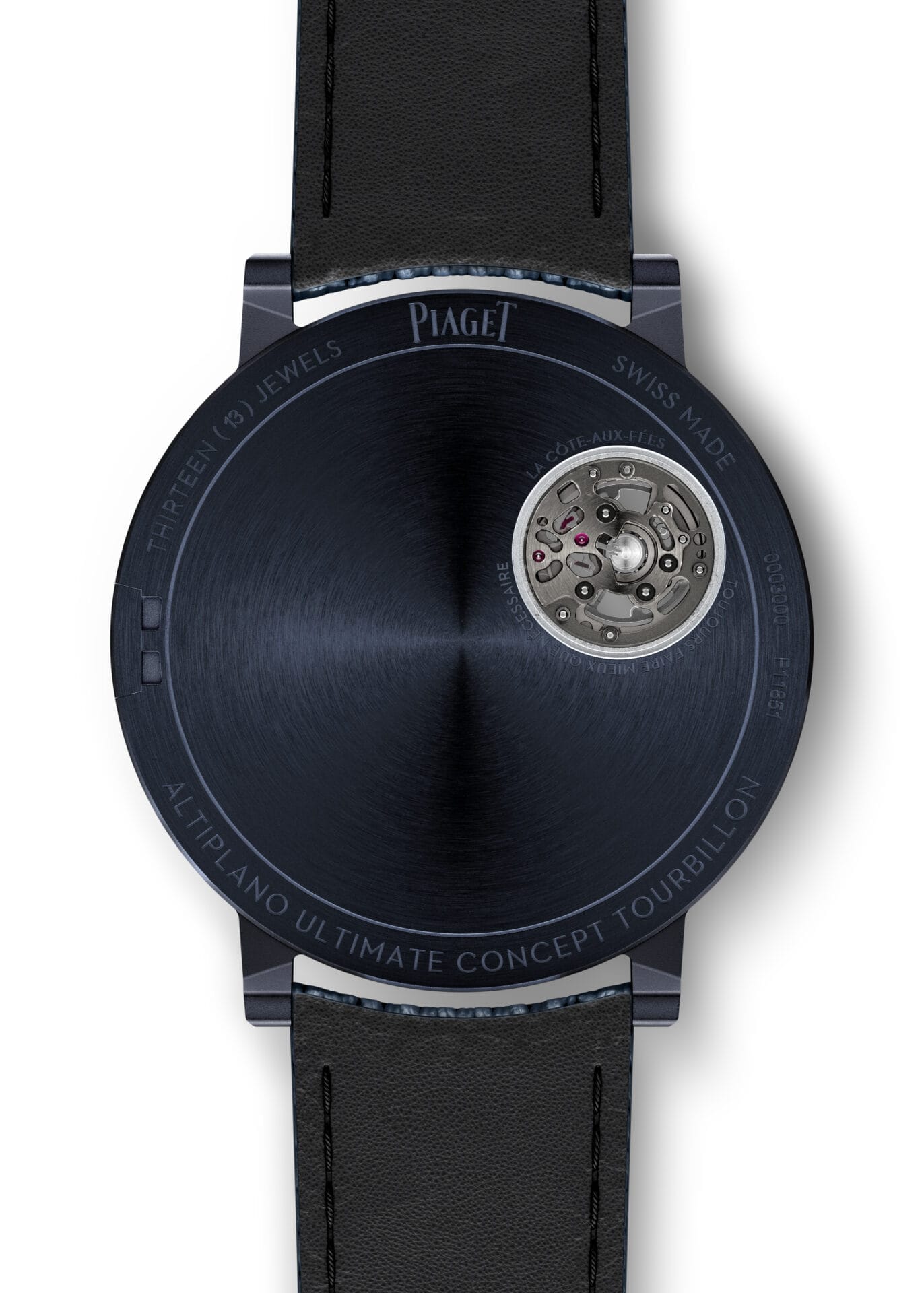 全新Altiplano Ultimate Concept Tourbillon陀飞轮腕表采用伯爵经典的蓝色与金色搭配，展现绝然优雅的本质。