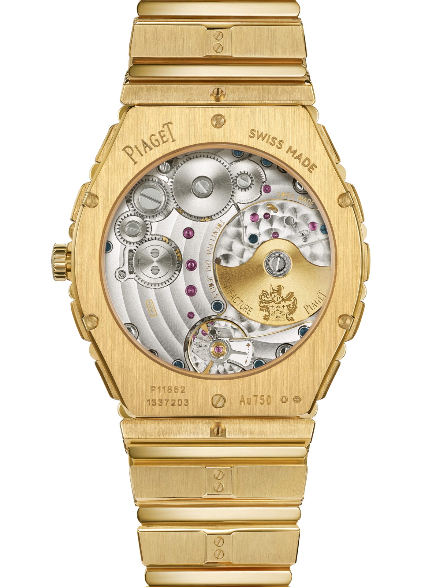 腕表表壳直径略微扩大至38毫米，透过蓝宝石水晶底盖，可清晰鉴赏机芯的精妙构造。